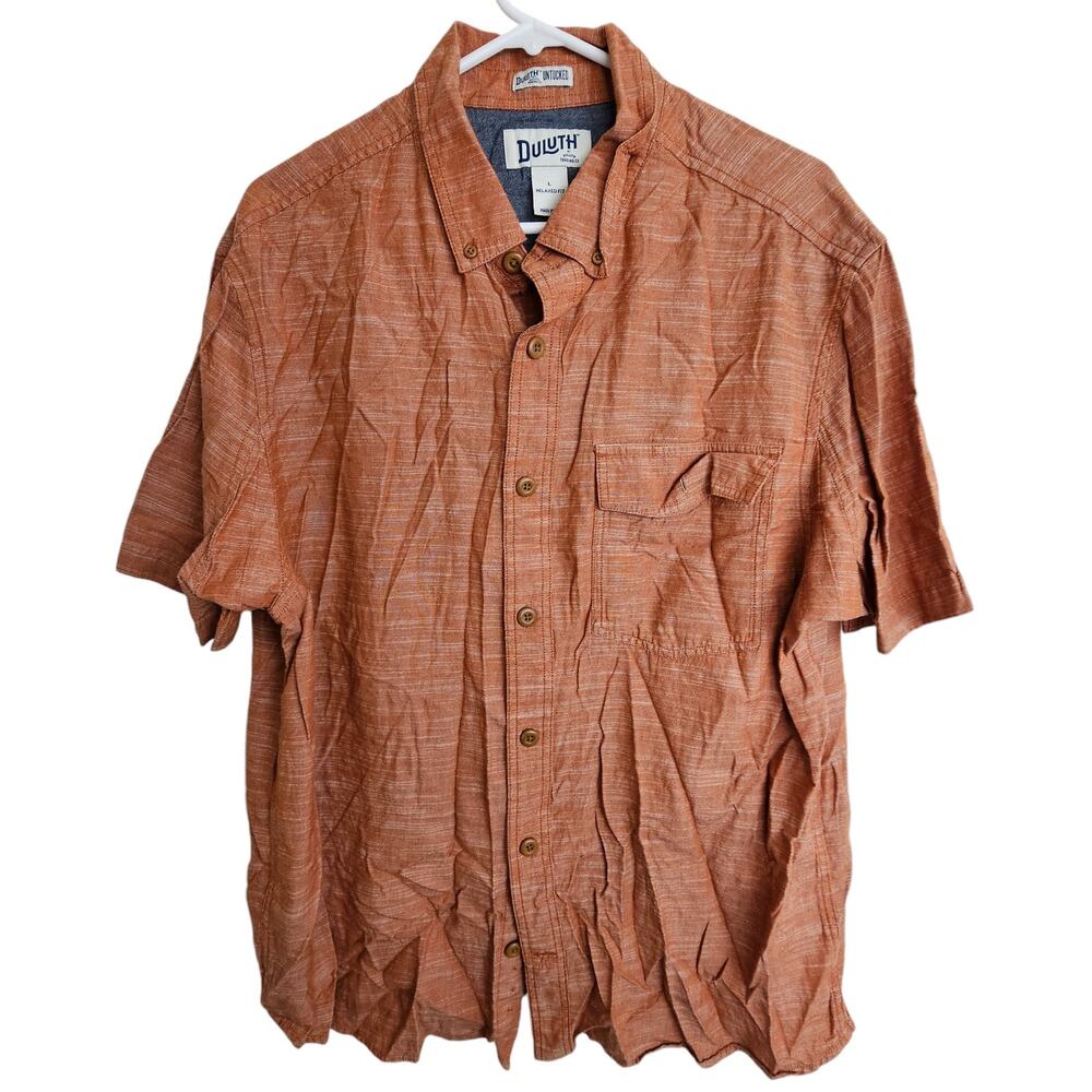 Duluth Trading Co Mens Untucked Cotton Shirt L Relaxed Fit Breathable Workwear